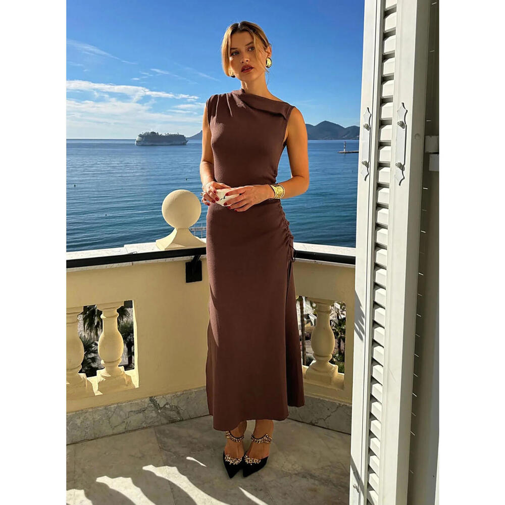 Lioness Chocolate Brown Ruched Side Sleeveless Maxi Dress